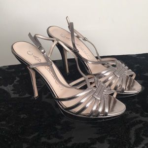 Caparros Metallic Pewter Heels, 8.5